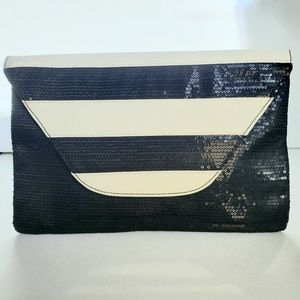 Steve Madden black and cream sequined clutch